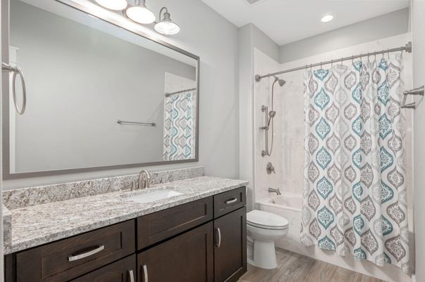 Bathroom, Interior, Recessed Lighting, Wood Texture Flooring