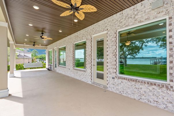Exterior, Recessed Lighting, Stone Walls, Water