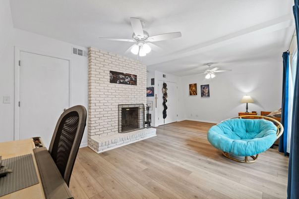 Fireplace, Interior, Stone Walls, Wood Texture Flooring
