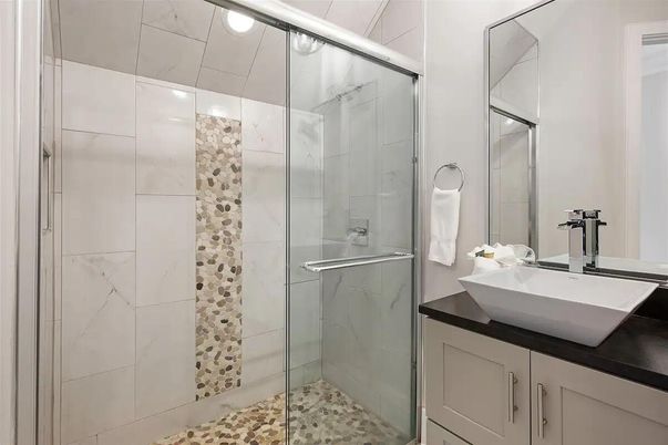 Bathroom, Glass Shower, Interior, Marble Walls