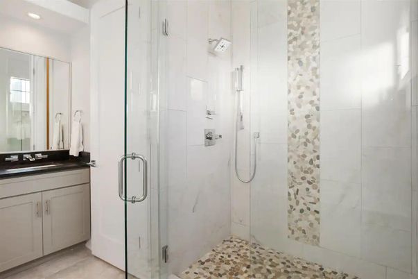 Bathroom, Glass Shower, Interior, Recessed Lighting