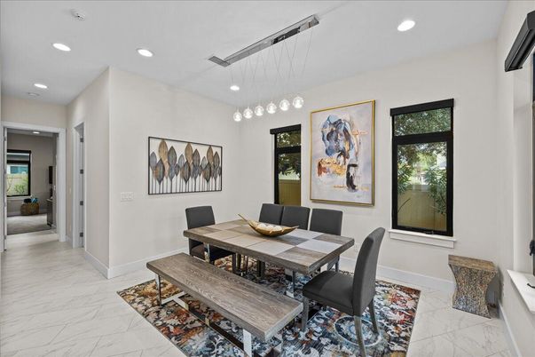 Dining room, Interior, Marble, Pendant Lights, Recessed Lighting