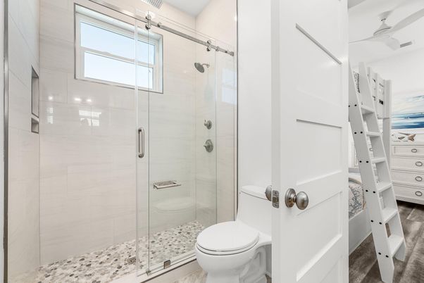 Bathroom, Glass Shower, Interior, Recessed Lighting