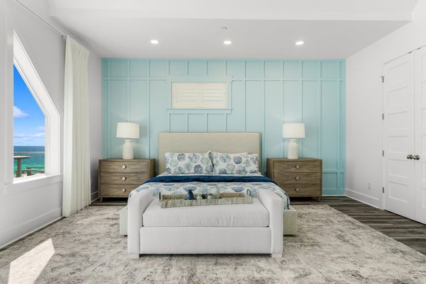 Bedroom, Interior, Recessed Lighting, Water, Wood Texture Flooring