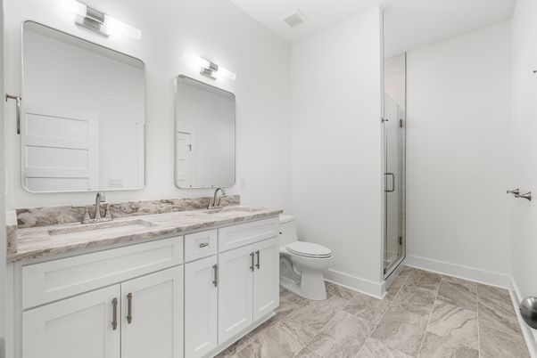 Bathroom, Dual Sink Vanities, Glass Shower, Interior