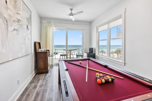 Billiard Table, Game Room, Interior, Water, Wood Texture Flooring