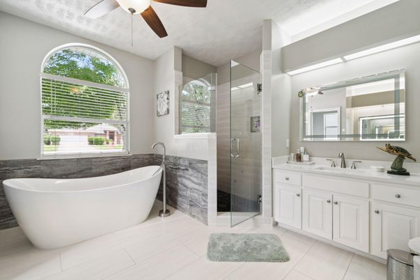 Bathroom, Dual Sink Vanities, Free Standing Baths, Glass Shower, Interior