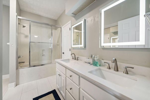 Bathroom, Dual Sink Vanities, Glass Shower, Interior