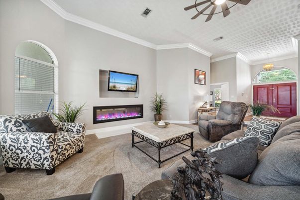 Fireplace, Interior, Living room, Pendant Lights