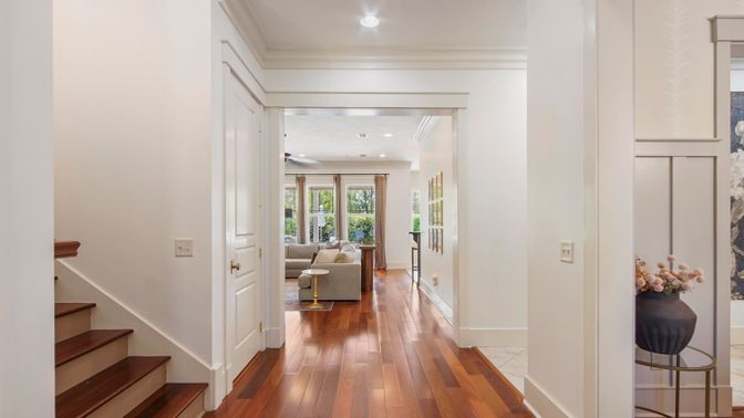 Interior, Living room, Recessed Lighting, Wood Texture Flooring