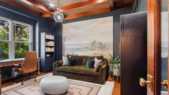 Home Office, Interior, Pendant Lights, Wood Texture Flooring
