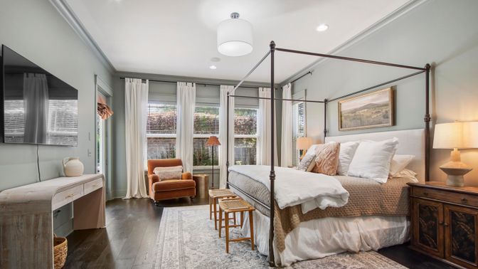 Bedroom, Interior, Recessed Lighting, Wood Texture Flooring