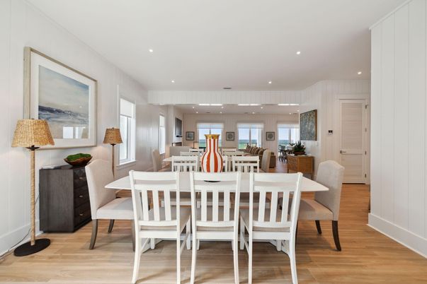 Dining room, Interior, Recessed Lighting, Wood Texture Flooring