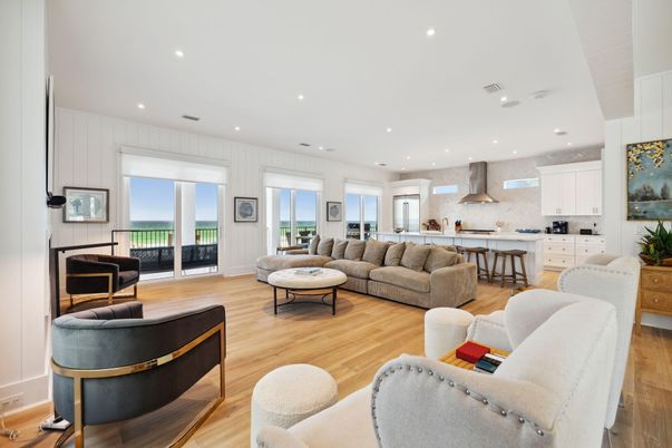 Interior, Kitchen, Living room, Recessed Lighting, Water, Wood Texture Flooring