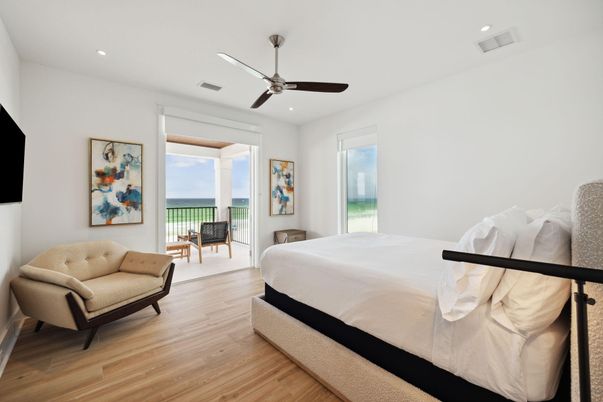 Bedroom, Interior, Recessed Lighting, Water, Wood Texture Flooring