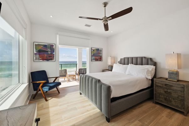 Bedroom, Interior, Recessed Lighting, Water, Wood Texture Flooring