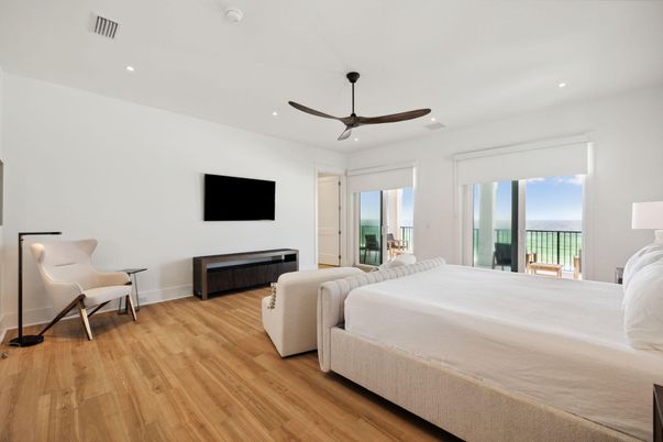 Bedroom, Interior, Recessed Lighting, Water, Wood Texture Flooring