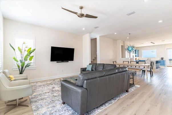 Dining room, Interior, Kitchen, Living room, Pendant Lights, Recessed Lighting, Wood Texture Flooring
