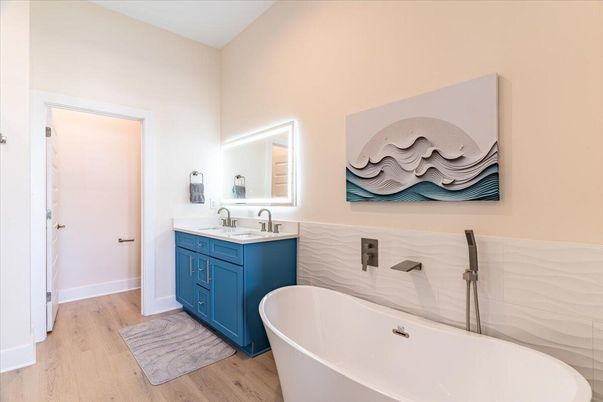Bathroom, Free Standing Baths, Interior, Wood Texture Flooring