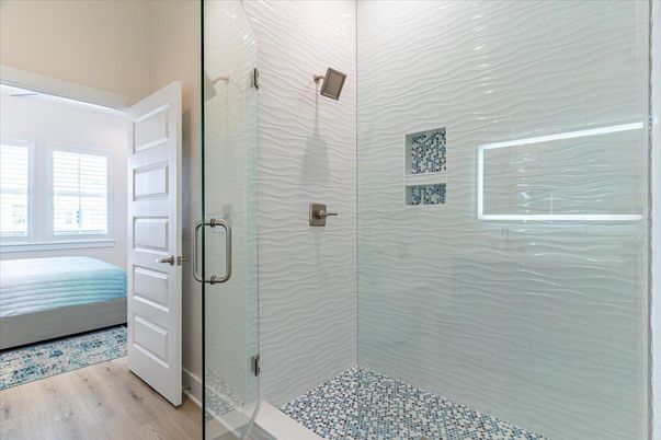 Bathroom, Glass Shower, Interior, Wood Texture Flooring