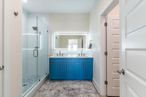 Bathroom, Dual Sink Vanities, Glass Shower, Interior
