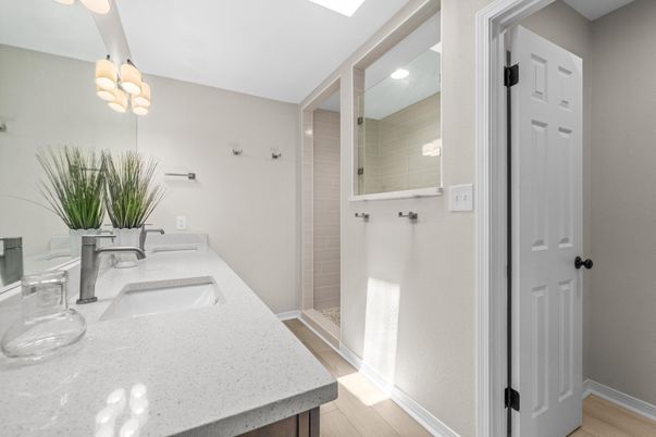 Bathroom, Dual Sink Vanities, Interior, Wood Texture Flooring