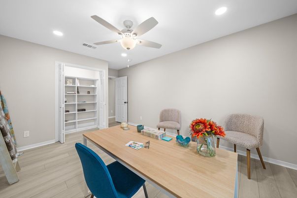 Home Office, Interior, Recessed Lighting, Wood Texture Flooring
