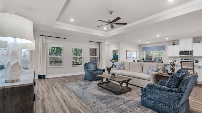 Interior, Kitchen, Living room, Recessed Lighting, Stainless Steel Appliances, Wood Texture Flooring