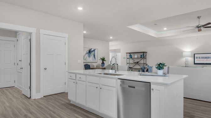 Interior, Kitchen, Recessed Lighting, Wood Texture Flooring