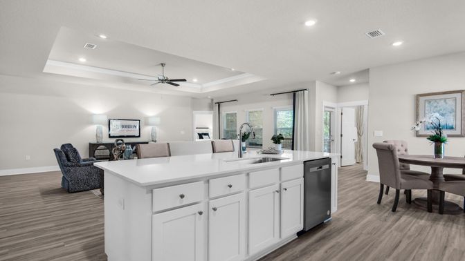 Dining room, Interior, Kitchen, Recessed Lighting, Wood Texture Flooring