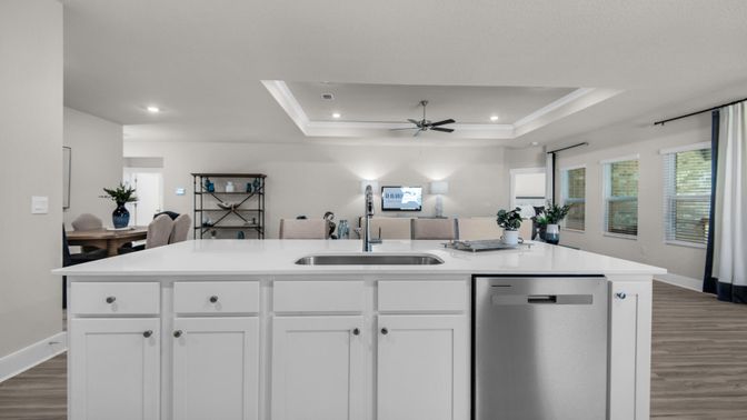Dining room, Interior, Kitchen, Recessed Lighting, Wood Texture Flooring