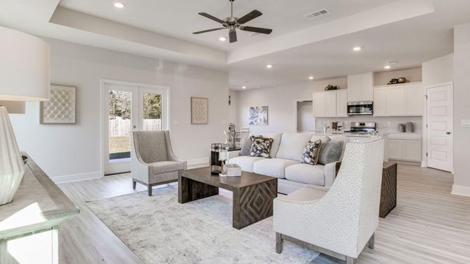 Interior, Kitchen, Living room, Recessed Lighting, Stainless Steel Appliances, Wood Texture Flooring