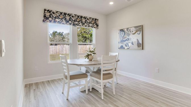 Dining room, Interior, Recessed Lighting, Wood Texture Flooring
