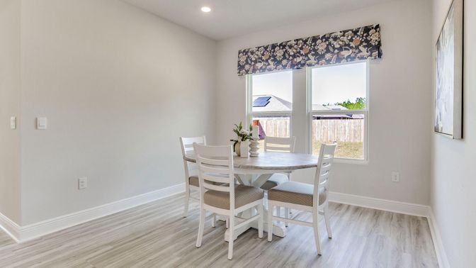 Dining room, Interior, Recessed Lighting, Wood Texture Flooring