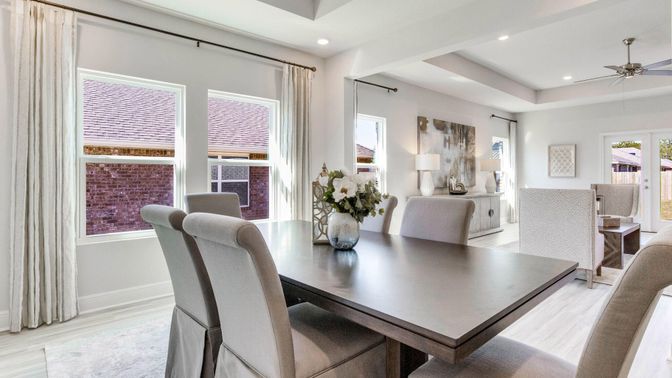 Dining room, Interior, Recessed Lighting, Wood Texture Flooring