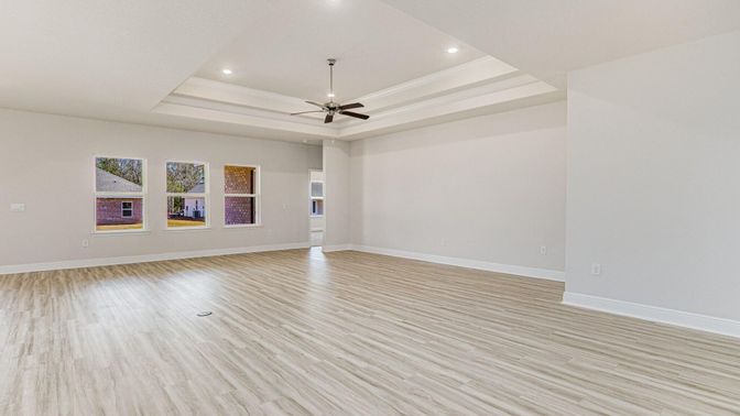 Empty room, Interior, Recessed Lighting, Wood Texture Flooring