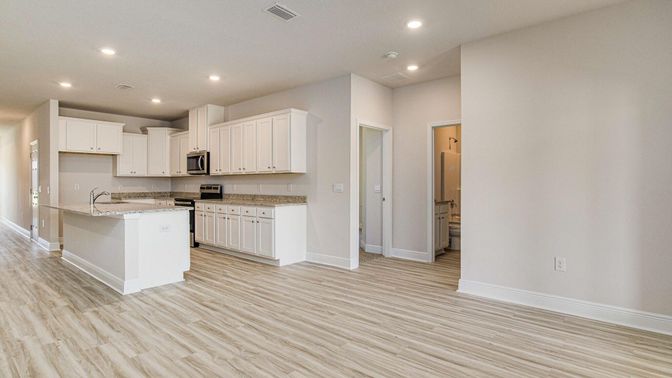 Interior, Kitchen, Recessed Lighting, Wood Texture Flooring
