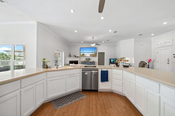 Interior, Kitchen, Recessed Lighting, Wood Texture Flooring