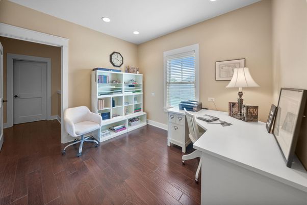 Home Office, Interior, Recessed Lighting, Wood Texture Flooring