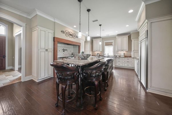 Interior, Kitchen, Pendant Lights, Recessed Lighting, Wood Texture Flooring