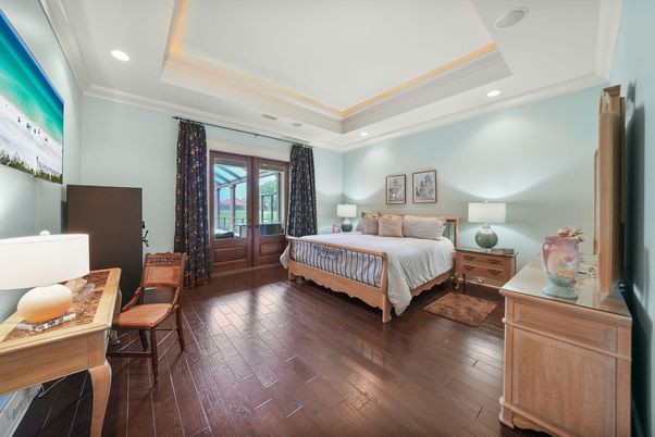 Bedroom, Interior, Recessed Lighting, Wood Texture Flooring