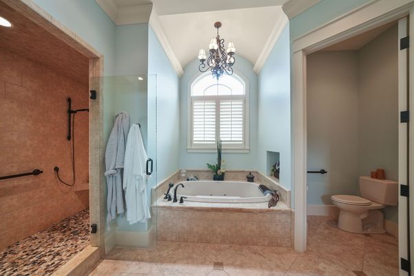 Bathroom, Chandelier, Glass Shower, Interior