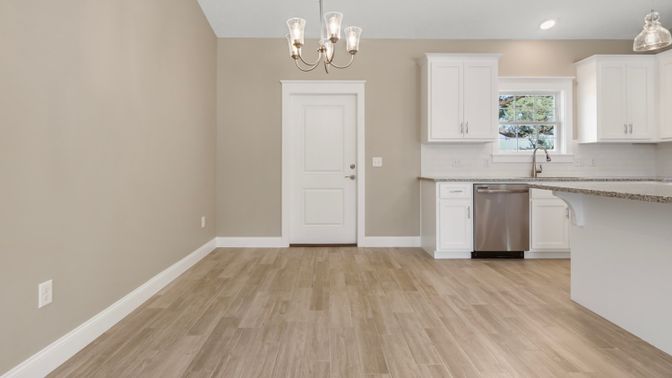 Chandelier, Interior, Kitchen, Recessed Lighting, Wood Texture Flooring