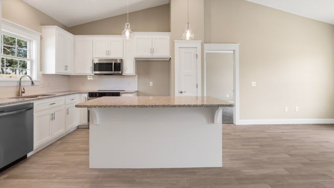 Interior, Kitchen, Pendant Lights, Wood Texture Flooring