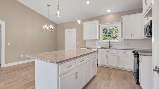 Interior, Kitchen, Pendant Lights, Recessed Lighting, Wood Texture Flooring