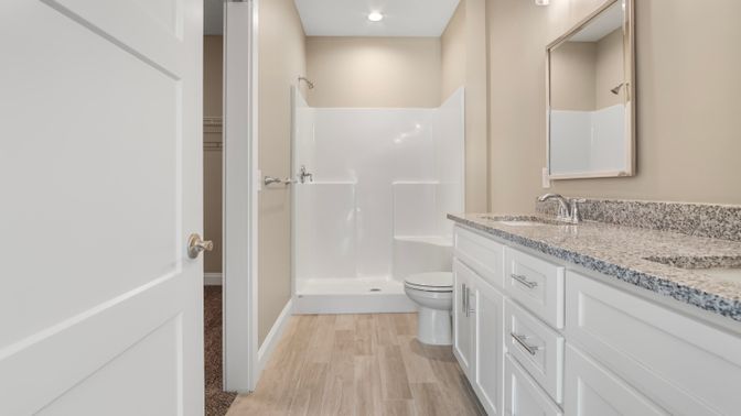 Bathroom, Interior, Recessed Lighting, Wood Texture Flooring