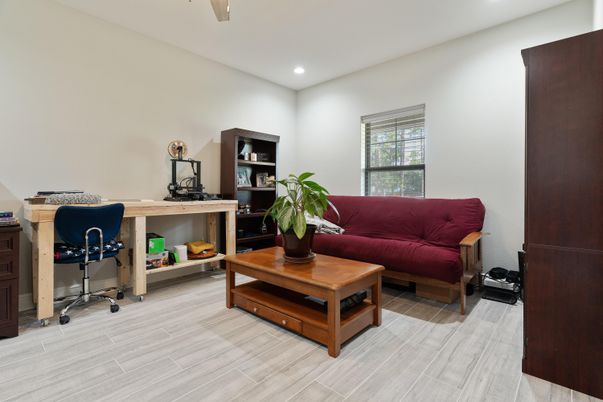 Home Office, Interior, Recessed Lighting, Wood Texture Flooring
