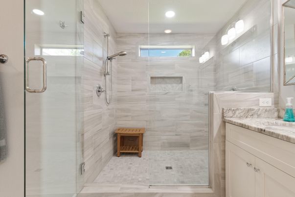 Bathroom, Glass Shower, Interior, Recessed Lighting