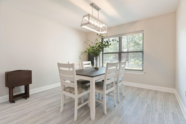 Dining room, Interior, Pendant Lights, Wood Texture Flooring