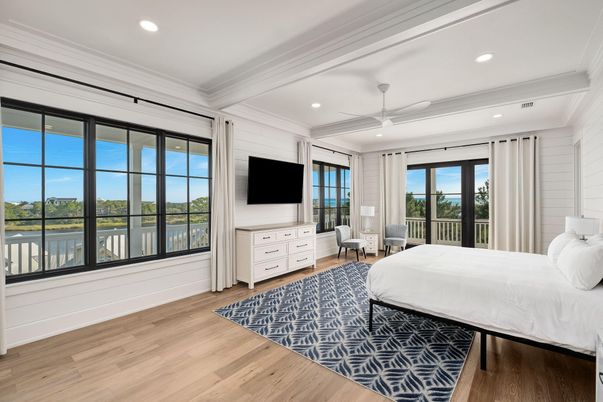 Bedroom, Interior, Recessed Lighting, Water, Wood Texture Flooring